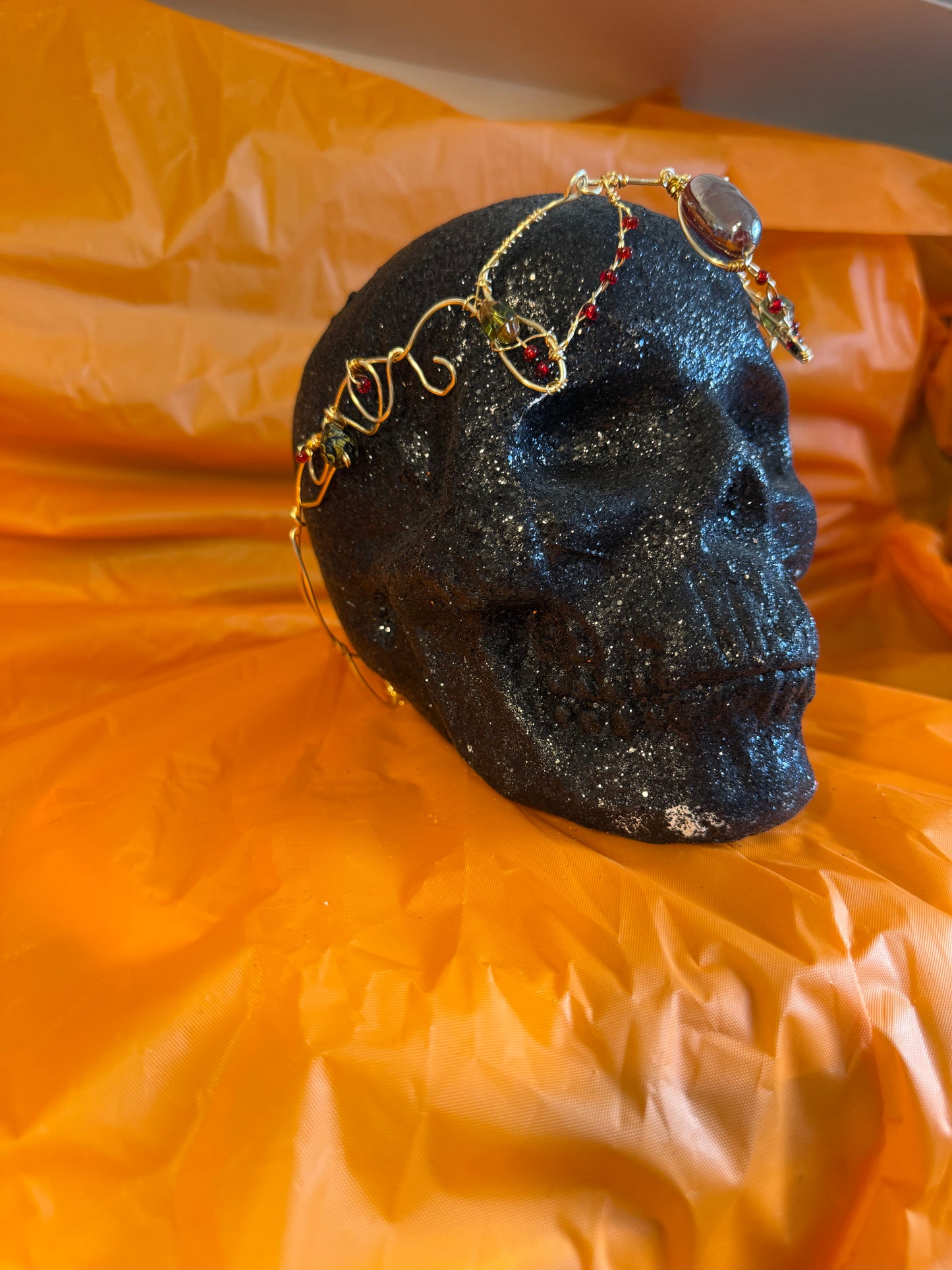 Elven Goddess Gold Crown with Red Stones | Adjustable Fantasy Headpiece