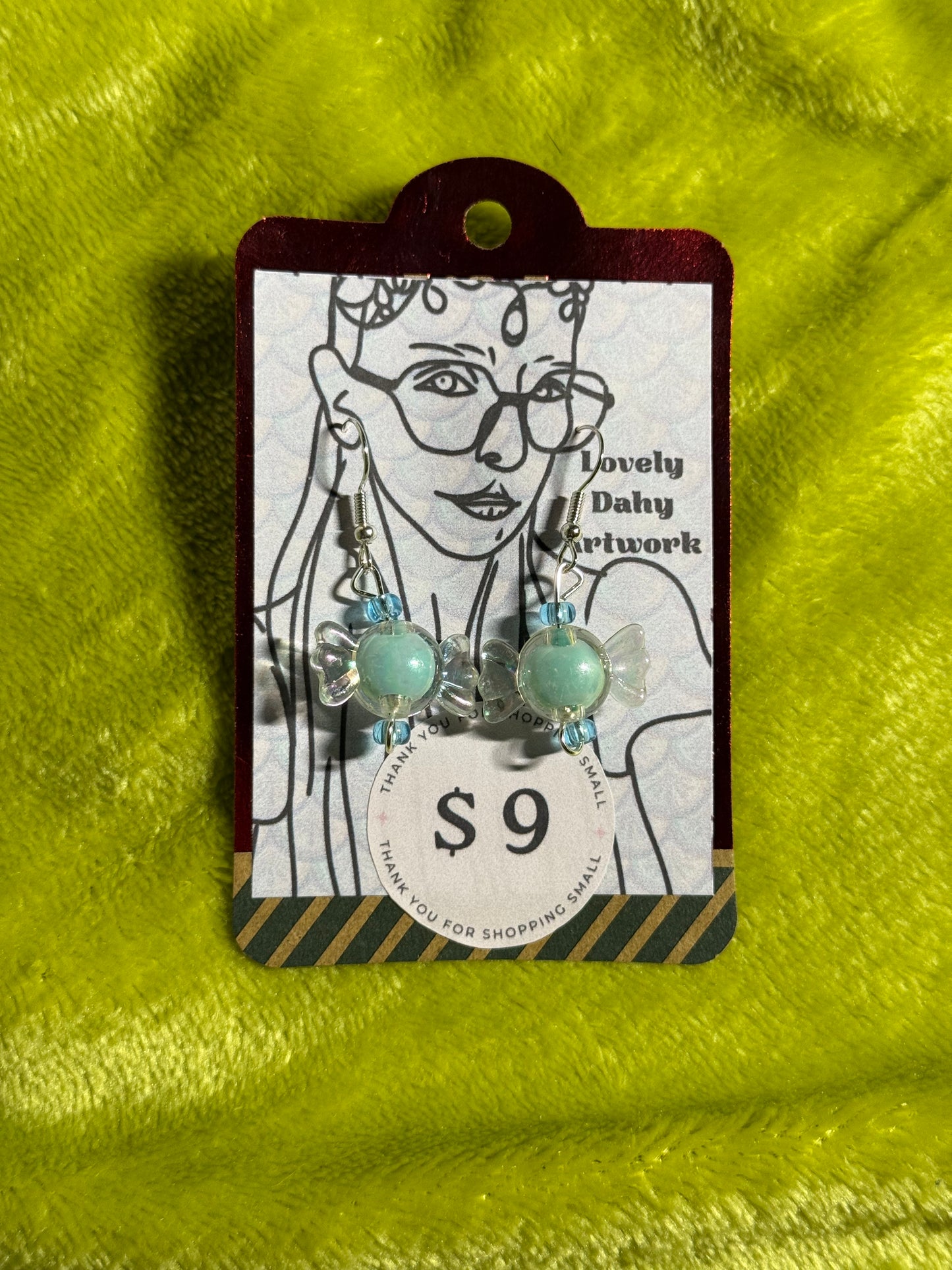 Blue Candy Earrings with Blue Accent Beads— 1” Dangle