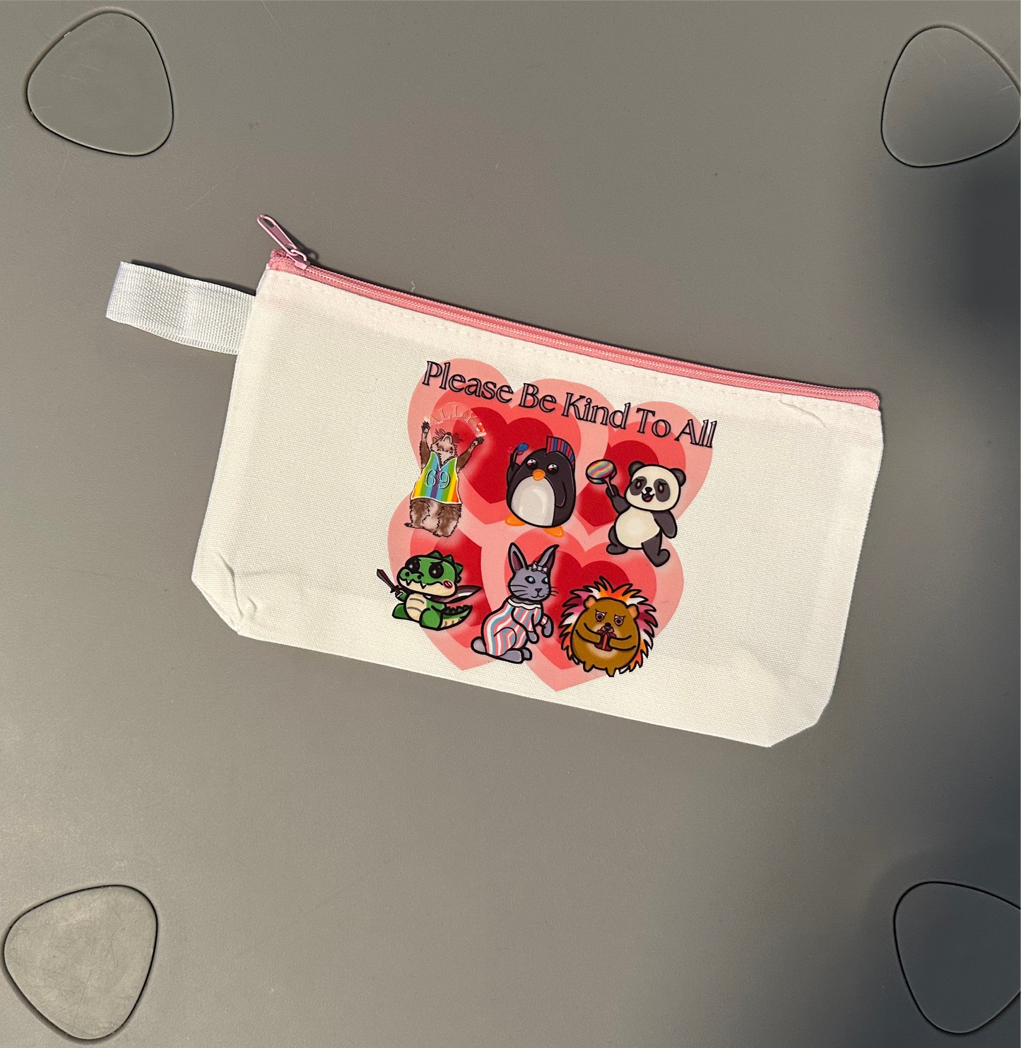 Please Be Kind to All Zipper Pouch Pink Zipper & Handle