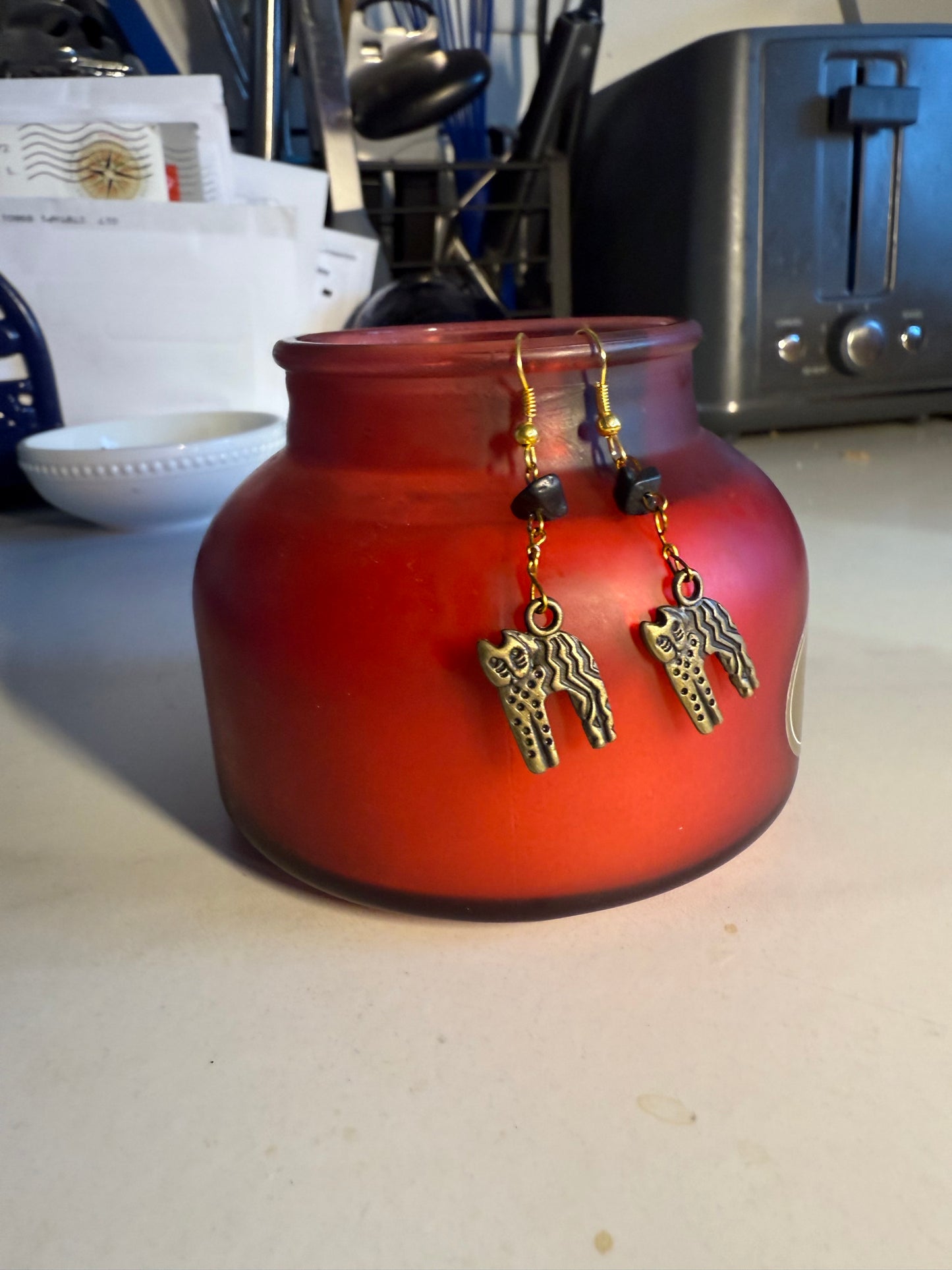 1” Medium Halloween Earrings – Gold Hook with Cat & Black Accent Bead