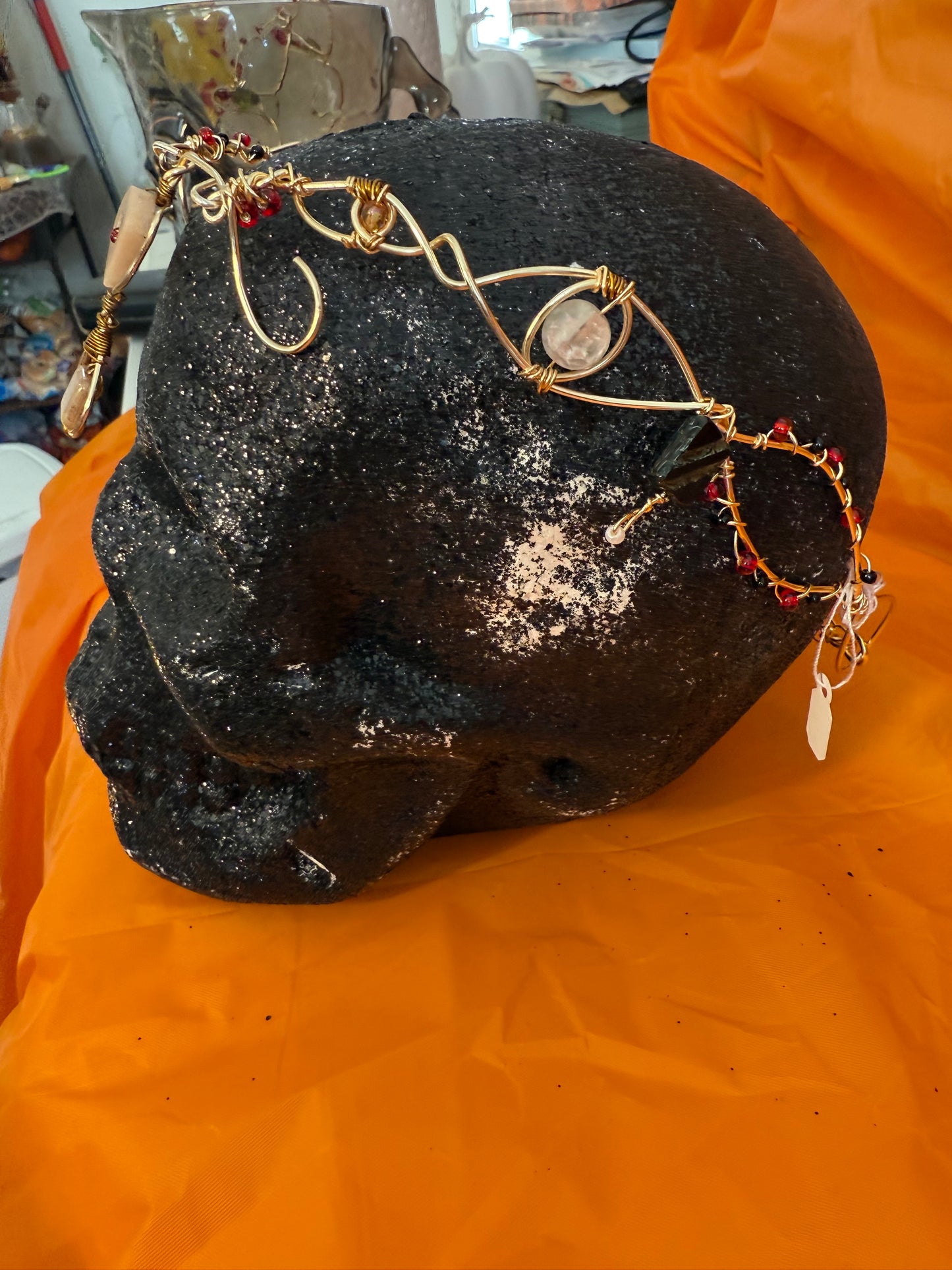 Elven-Inspired Gold Crown | Blush Cone & Teardrop Stones | Adjustable Headpiece