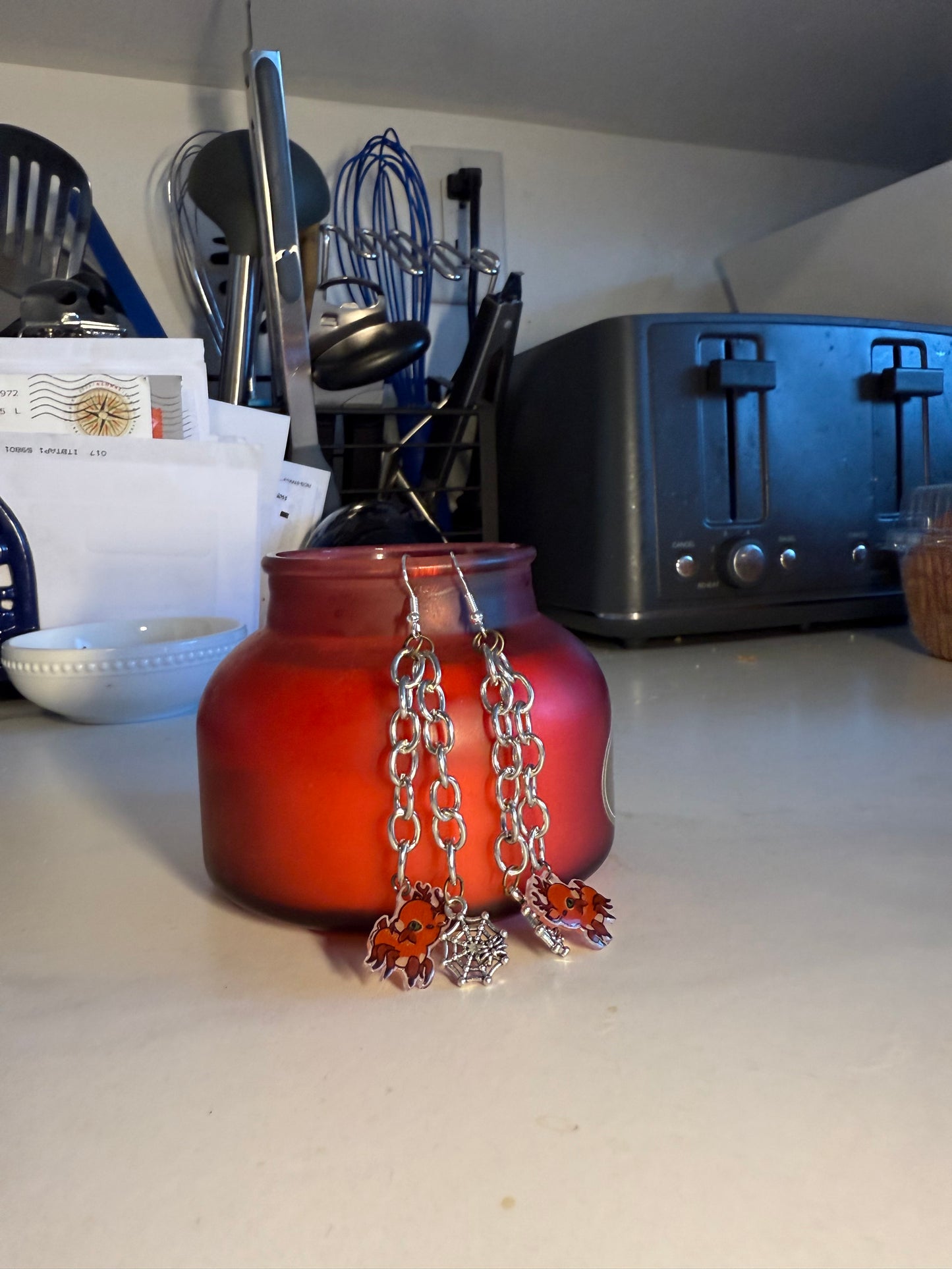 2” Handcrafted Halloween Long Chain Earrings | Spiderweb & SpiDEER Resin Charm