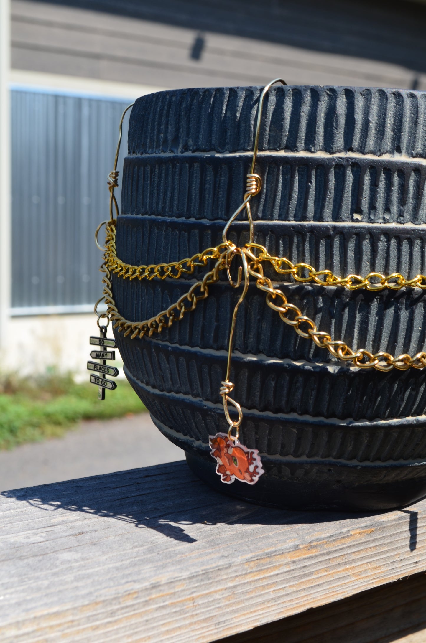 5” Textured Pretty Plants Pot | Upcycled Jewelry & Demooon Artwork | **Plant Not Included