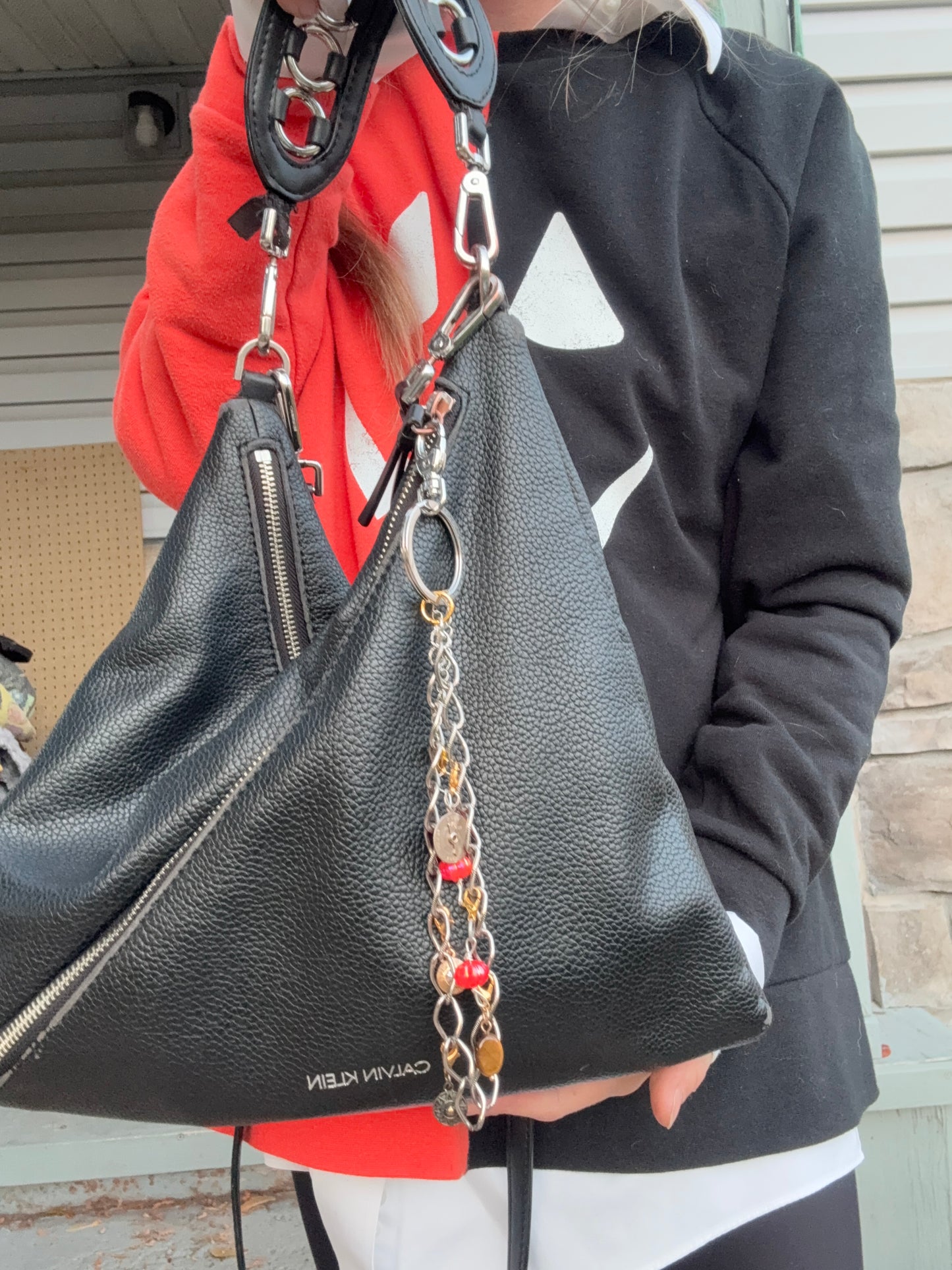 Handcrafted Upcycled Charm Chain – Silver Carabiner with Large-Loop Silver Chain