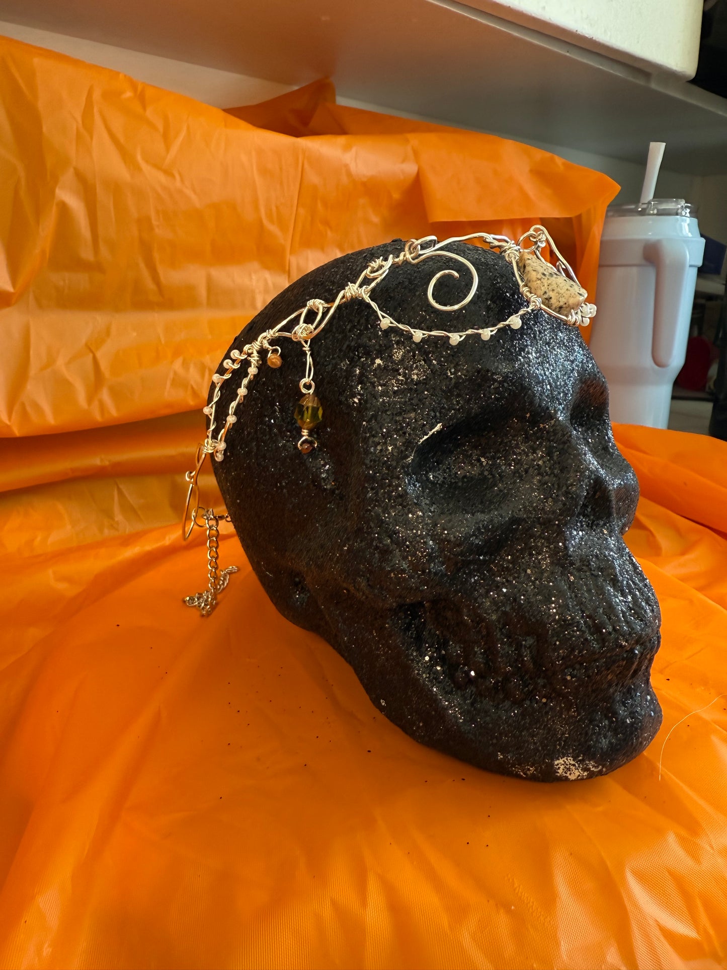 Silver Elven Court Crown with Teardrop Stone | Adjustable Fantasy Headpiece