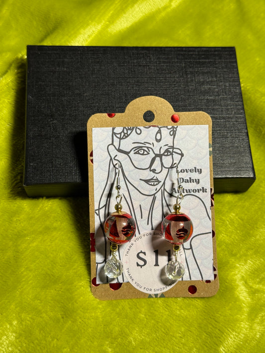 Red Tree & Pinecone Globe Earrings — 2” Dangle