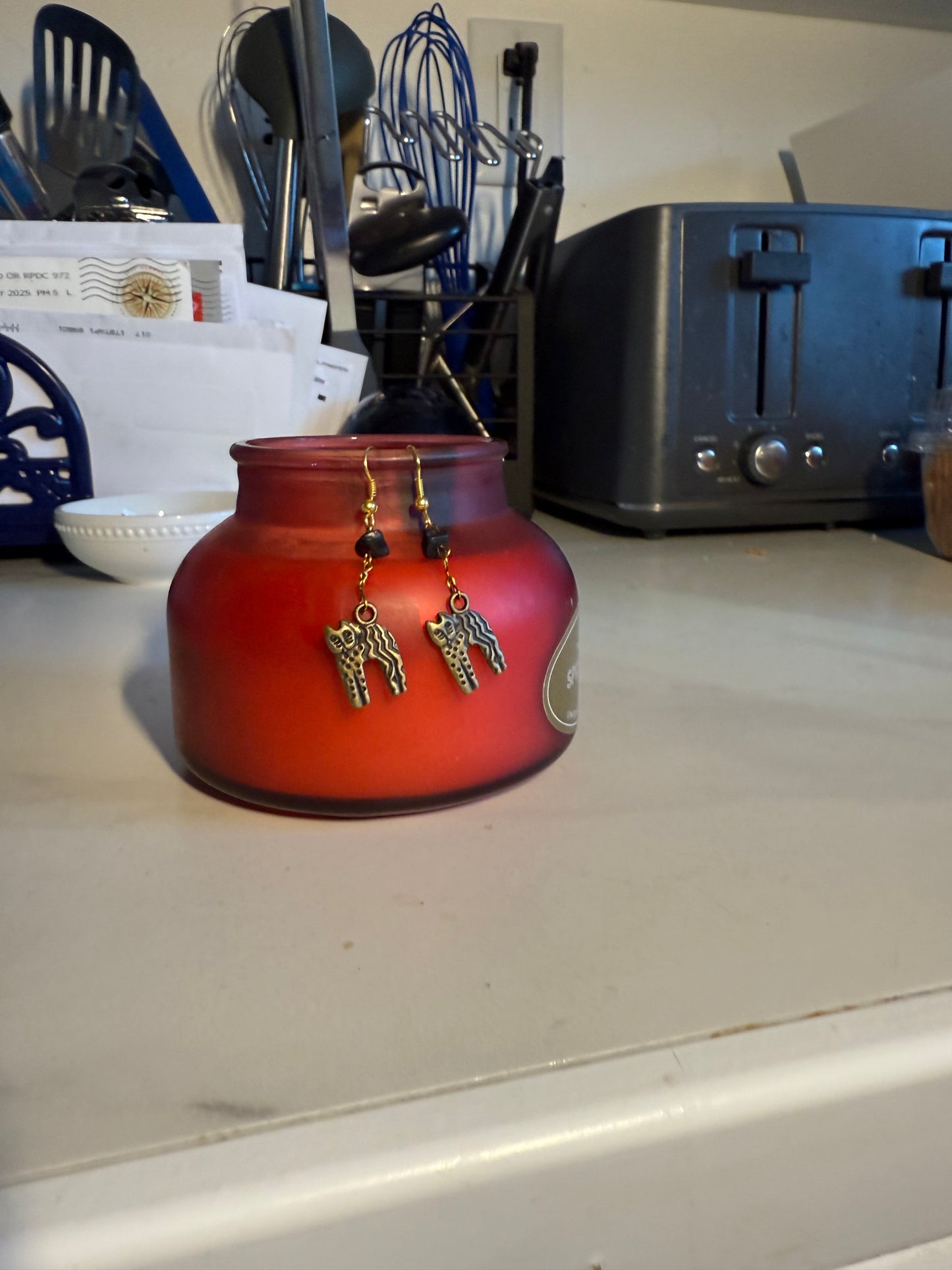 1” Medium Halloween Earrings – Gold Hook with Cat & Black Accent Bead