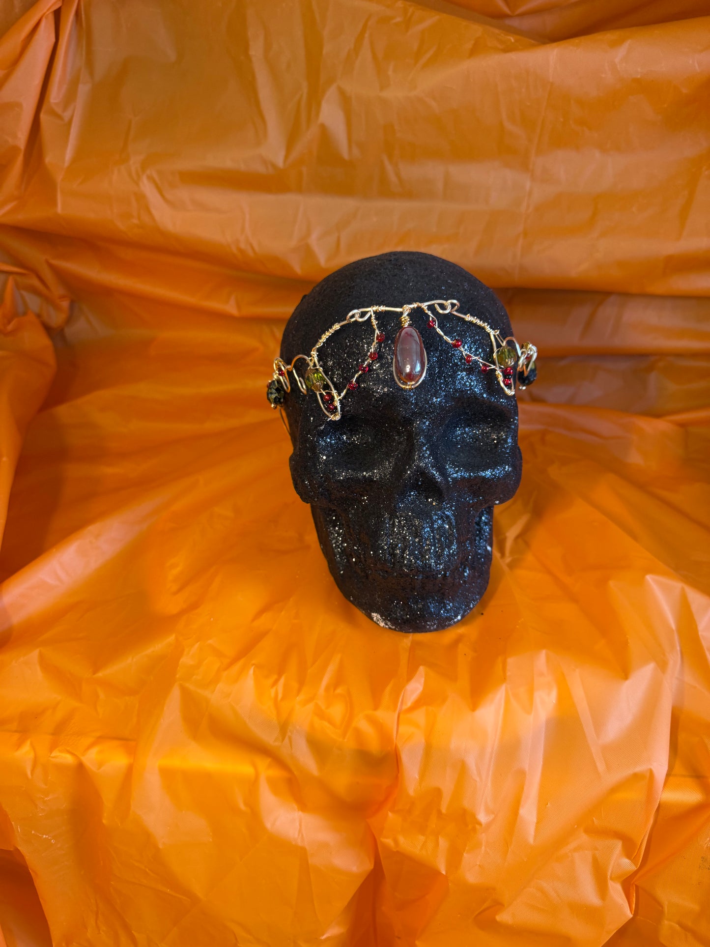 Elven Goddess Gold Crown with Red Stones | Adjustable Fantasy Headpiece