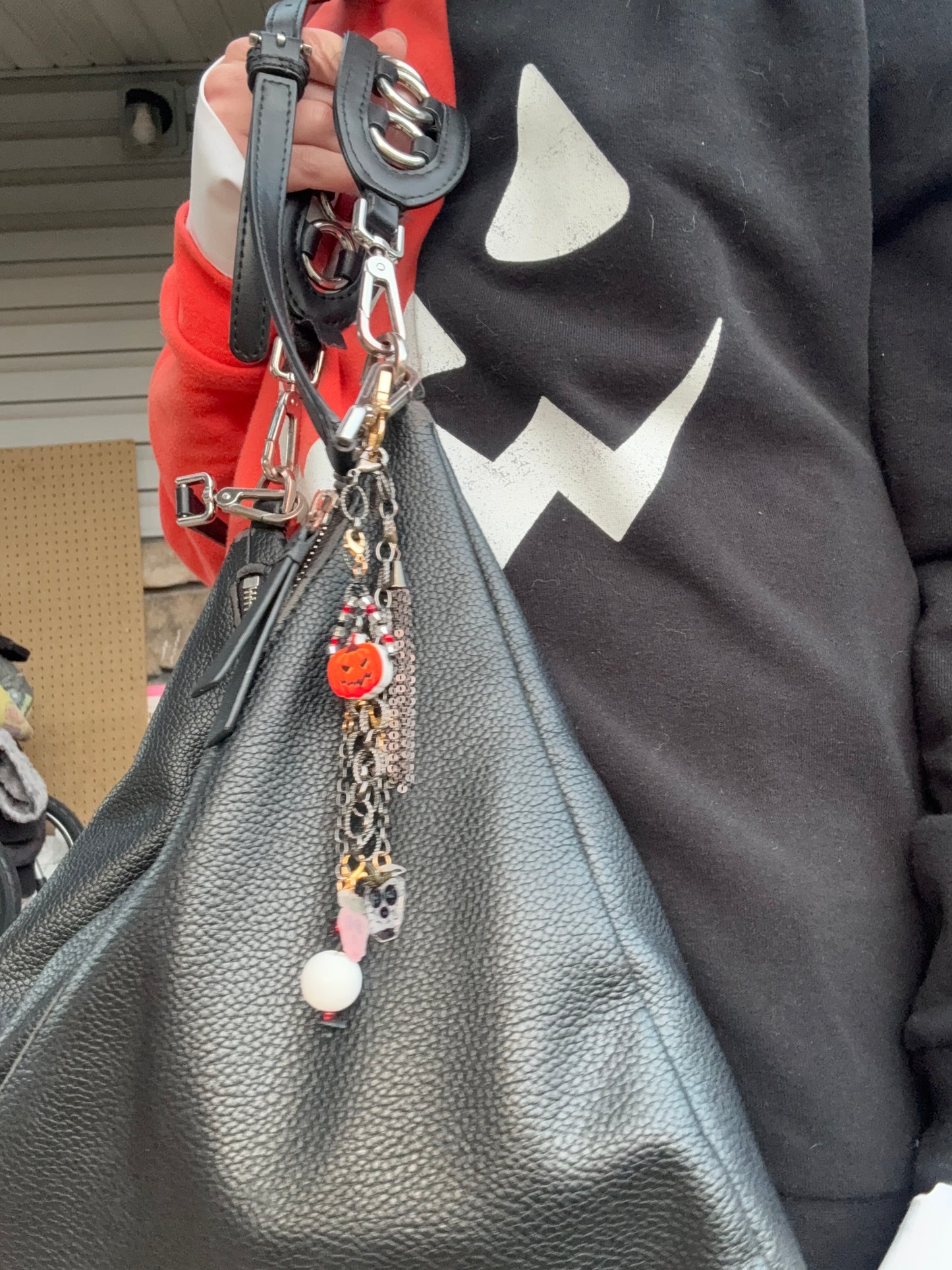 Multipurpose Wrap Bracelet or Keychain | Black Thrifted Chain with Boo Berry & Thrifted Charms