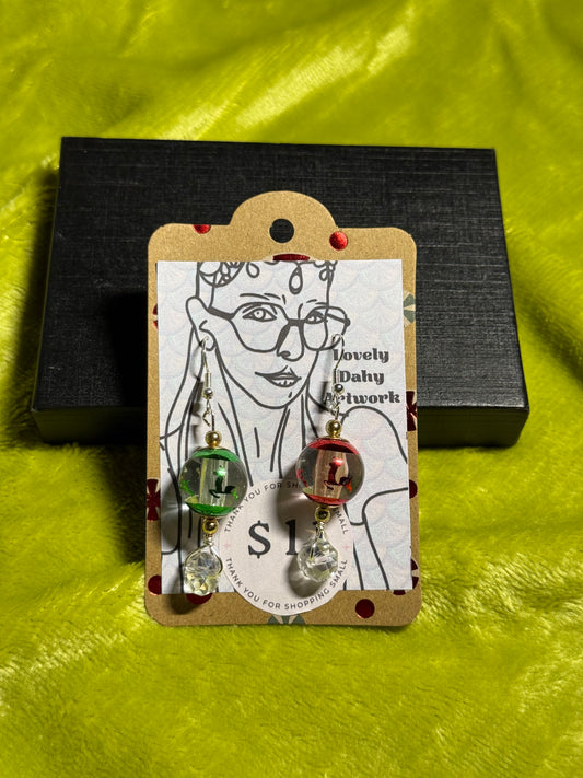 Mismatched Reindeer Globe Earrings with Gold Accents — 2” Dangle