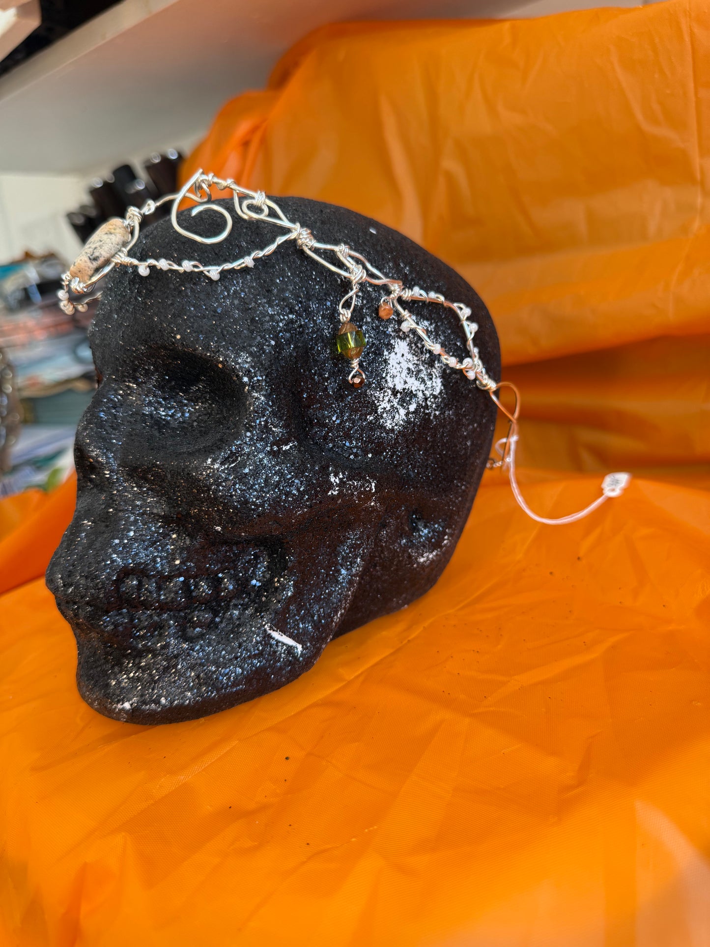 Silver Elven Court Crown with Teardrop Stone | Adjustable Fantasy Headpiece