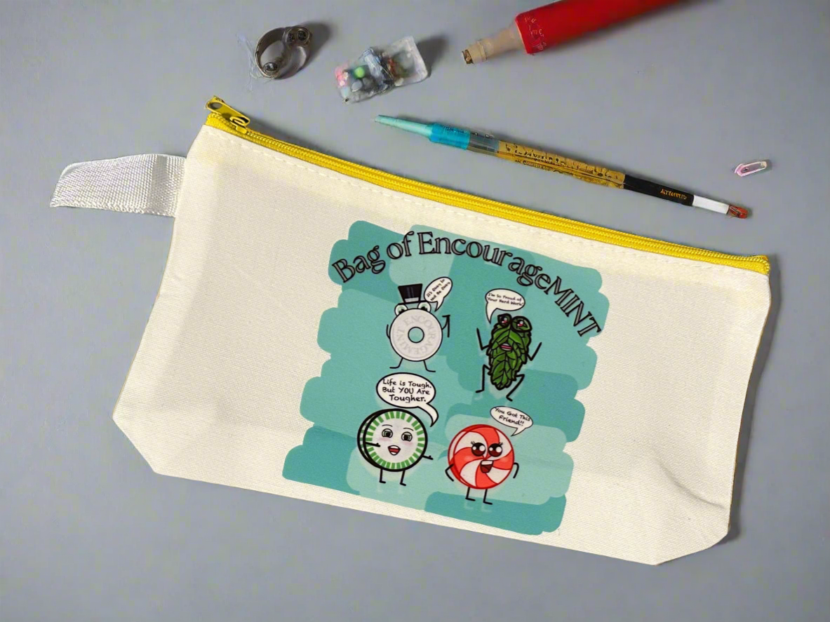 Bag of EncourageMINT Zipper Pouch Yellow Zipper & Handle