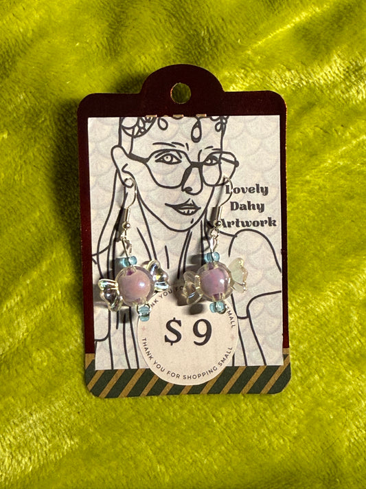 Purple Candy Drop Earrings with Blue Bead Accent— 1” Dangle