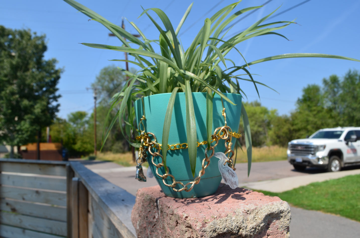 Great Blue Heron Pretty Plants Chain | Thrifted Jewelry & Handcrafted Charms | **Pot & Plant Not Included