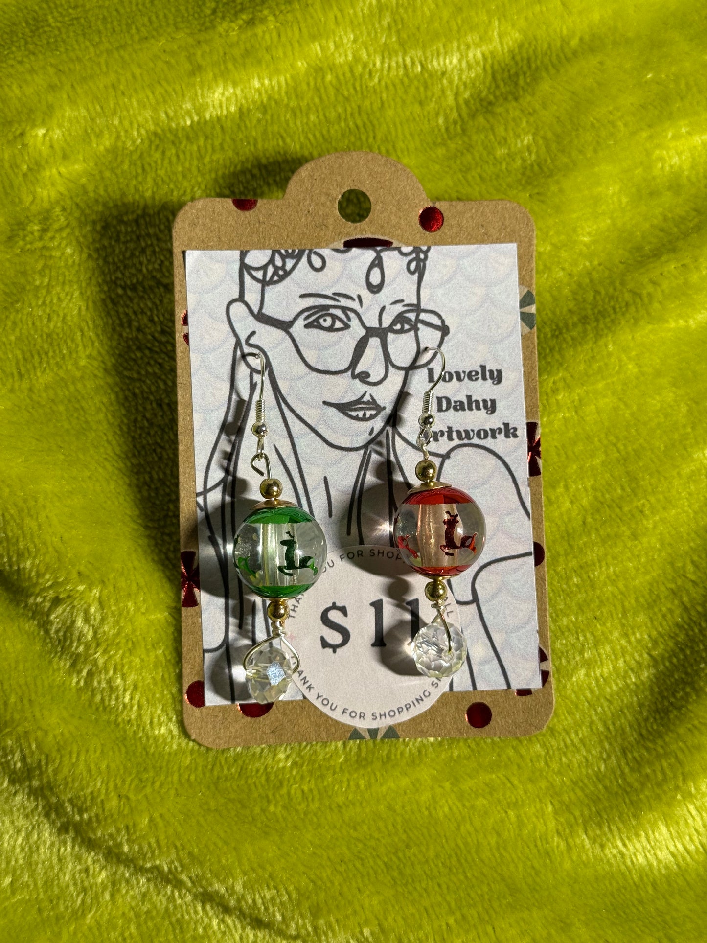 Mismatched Reindeer Globe Earrings with Gold Accents — 2” Dangle