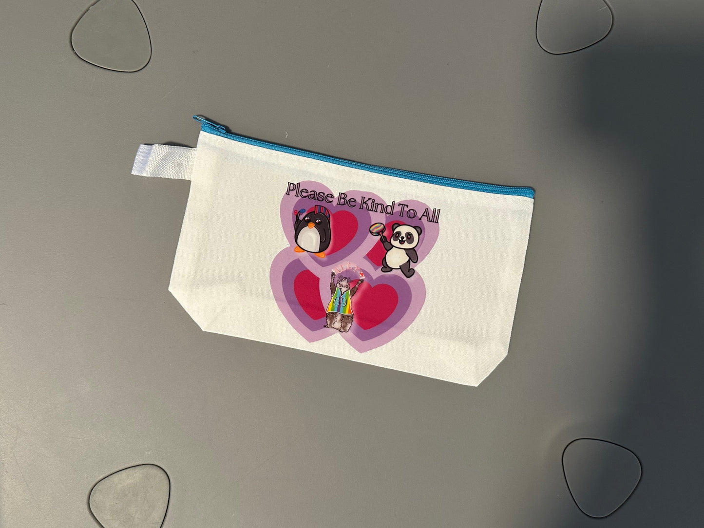 Please Be Kind to All Zipper Pouch Light Blue Zipper & Handle