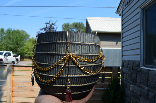 5” Textured Pretty Plants Pot | Upcycled Jewelry & Demooon Artwork | **Plant Not Included