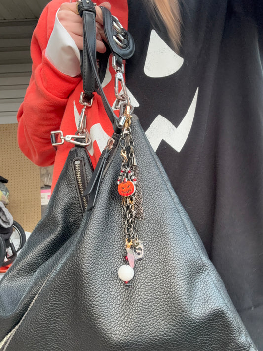 Multipurpose Wrap Bracelet or Keychain | Black Thrifted Chain with Boo Berry & Thrifted Charms