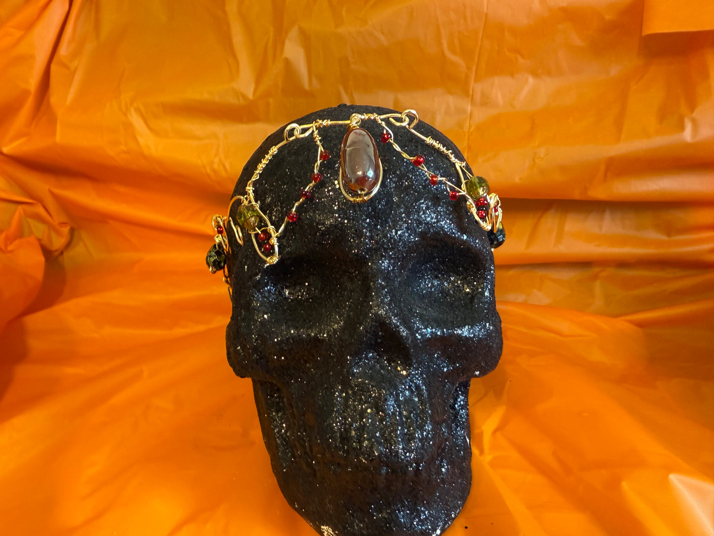 Elven Goddess Gold Crown with Red Stones | Adjustable Fantasy Headpiece