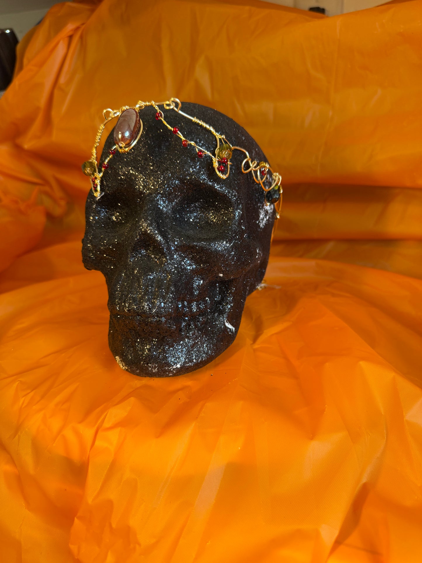 Elven Goddess Gold Crown with Red Stones | Adjustable Fantasy Headpiece