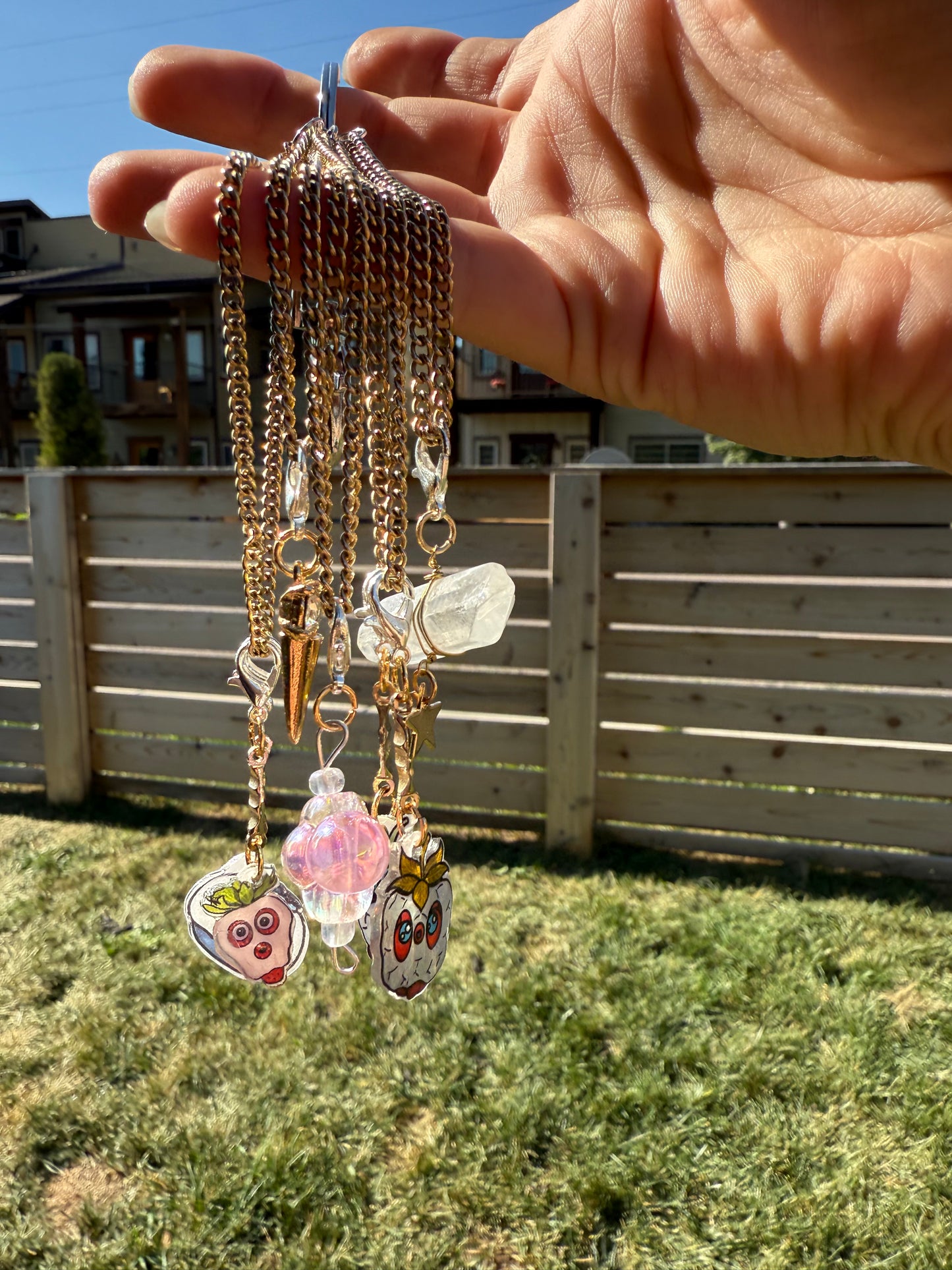 Multipurpose Keychain | Silver Round Clasp with Five Thrifted Looped Chains and Whimsical Boo Berry Charms