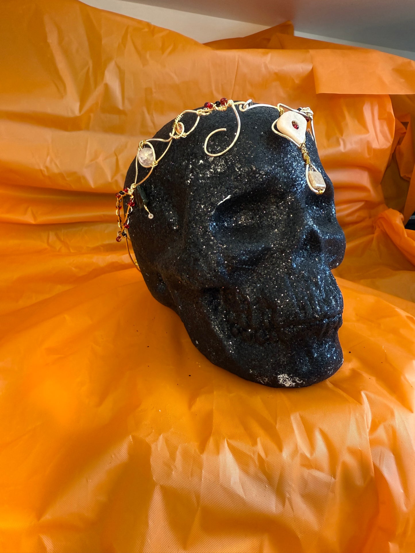 Elven-Inspired Gold Crown | Blush Cone & Teardrop Stones | Adjustable Headpiece