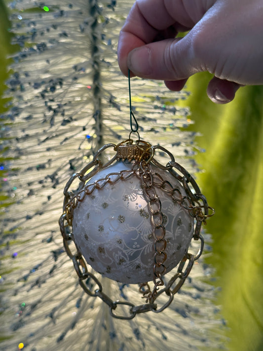 Cream Ornament with Bold Gold Chain – Luxe Upcycled Holiday Ornament