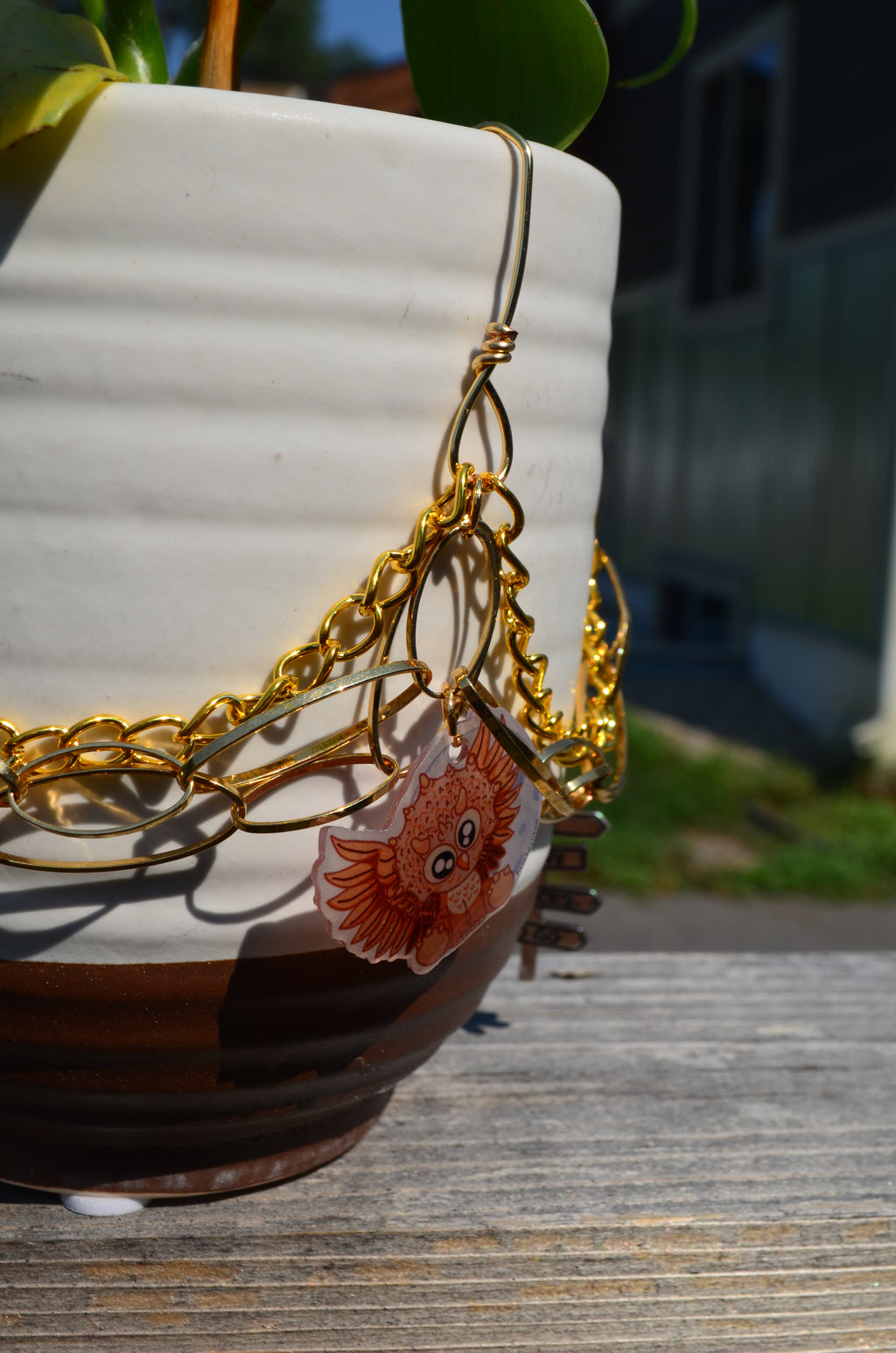 White and Brown Pot with Jewelry **Plant Not Included