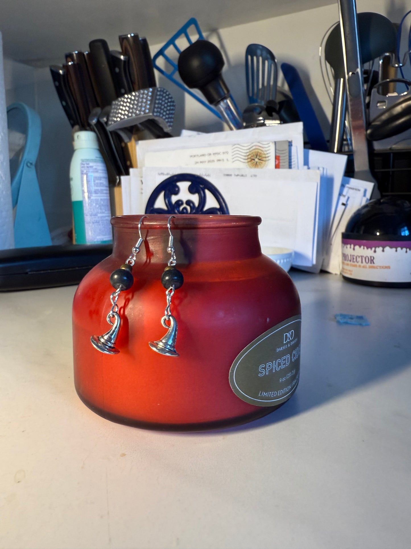 1” Medium Halloween Earrings – Silver Hook with Witch Hat & Beads