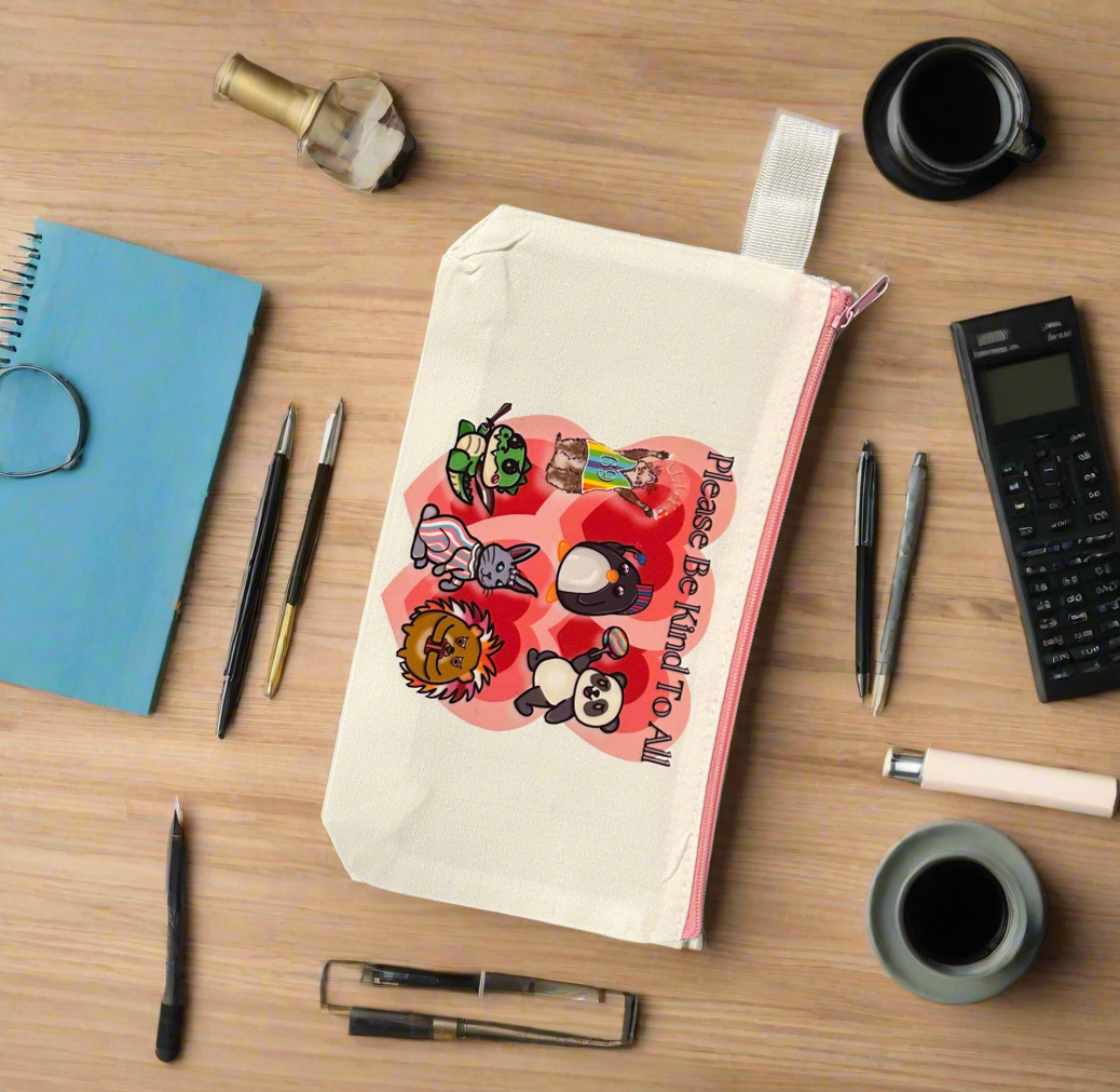 Please Be Kind to All Zipper Pouch Pink Zipper & Handle