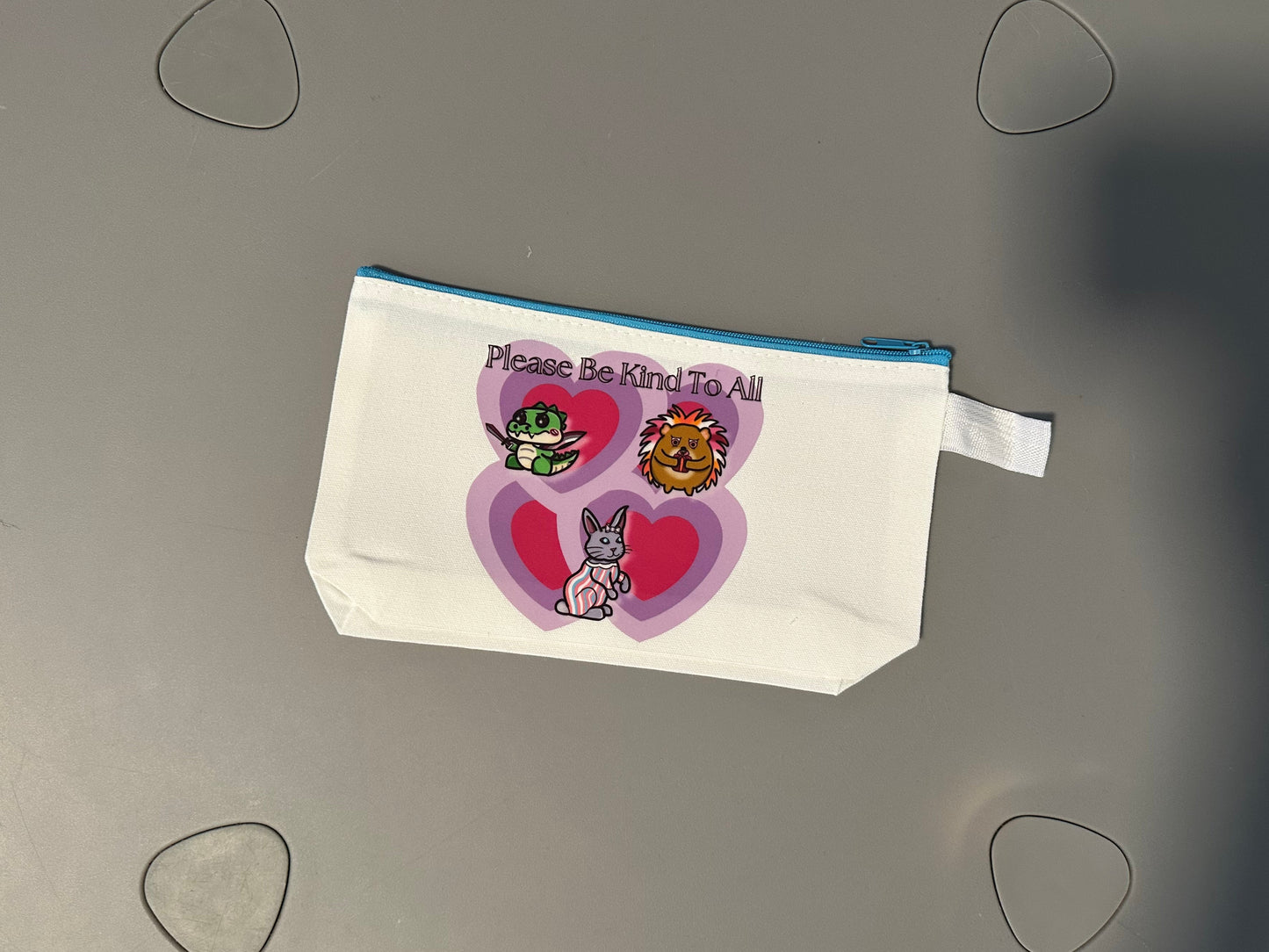 Please Be Kind to All Zipper Pouch Light Blue Zipper & Handle