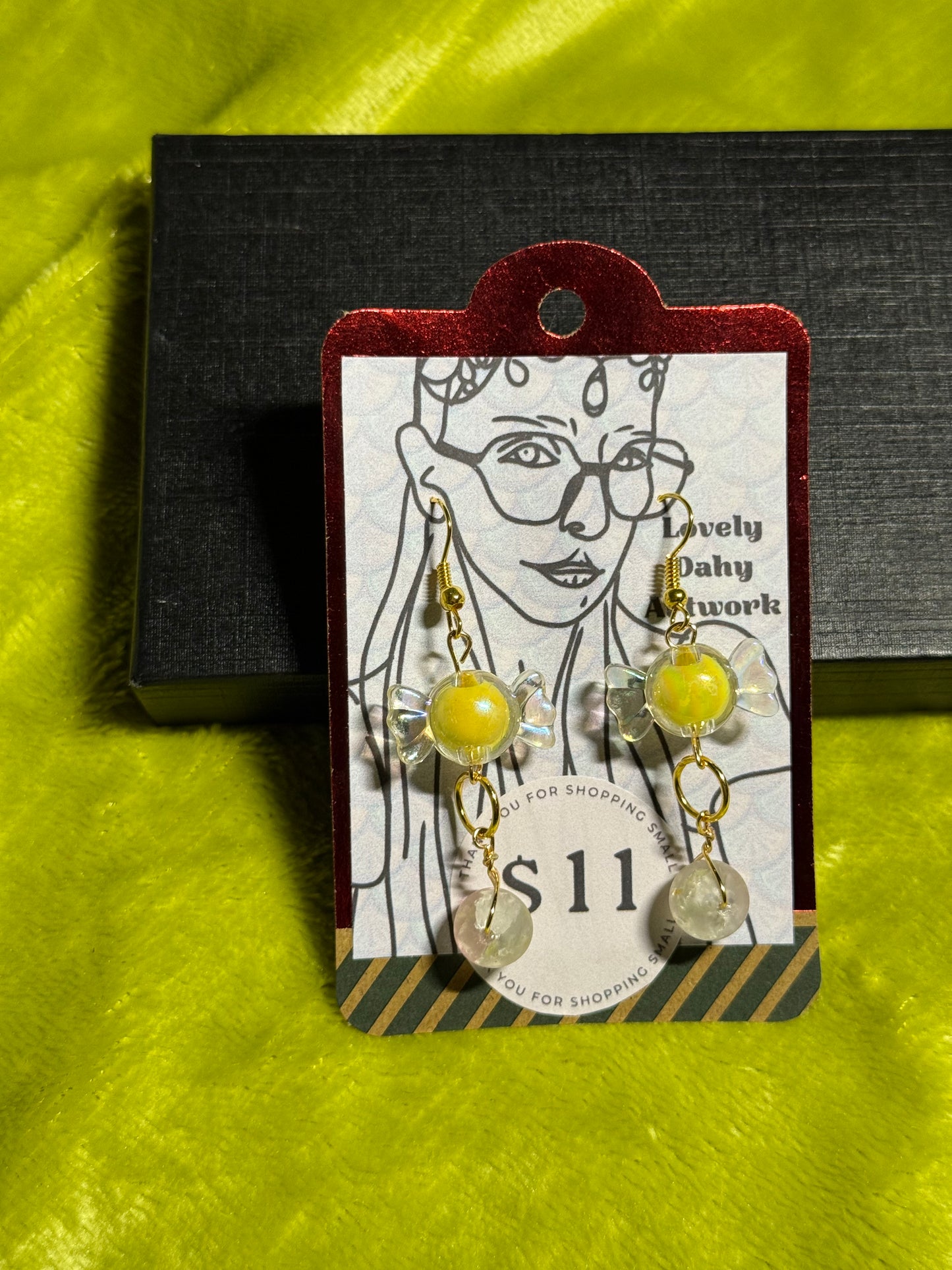 Yellow Candy “Quartz” Drop Earrings — 2” Dangle