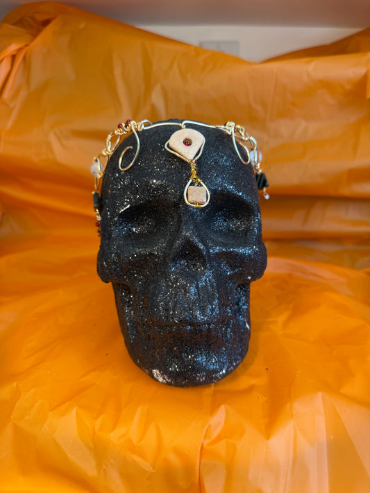 Elven-Inspired Gold Crown | Blush Cone & Teardrop Stones | Adjustable Headpiece