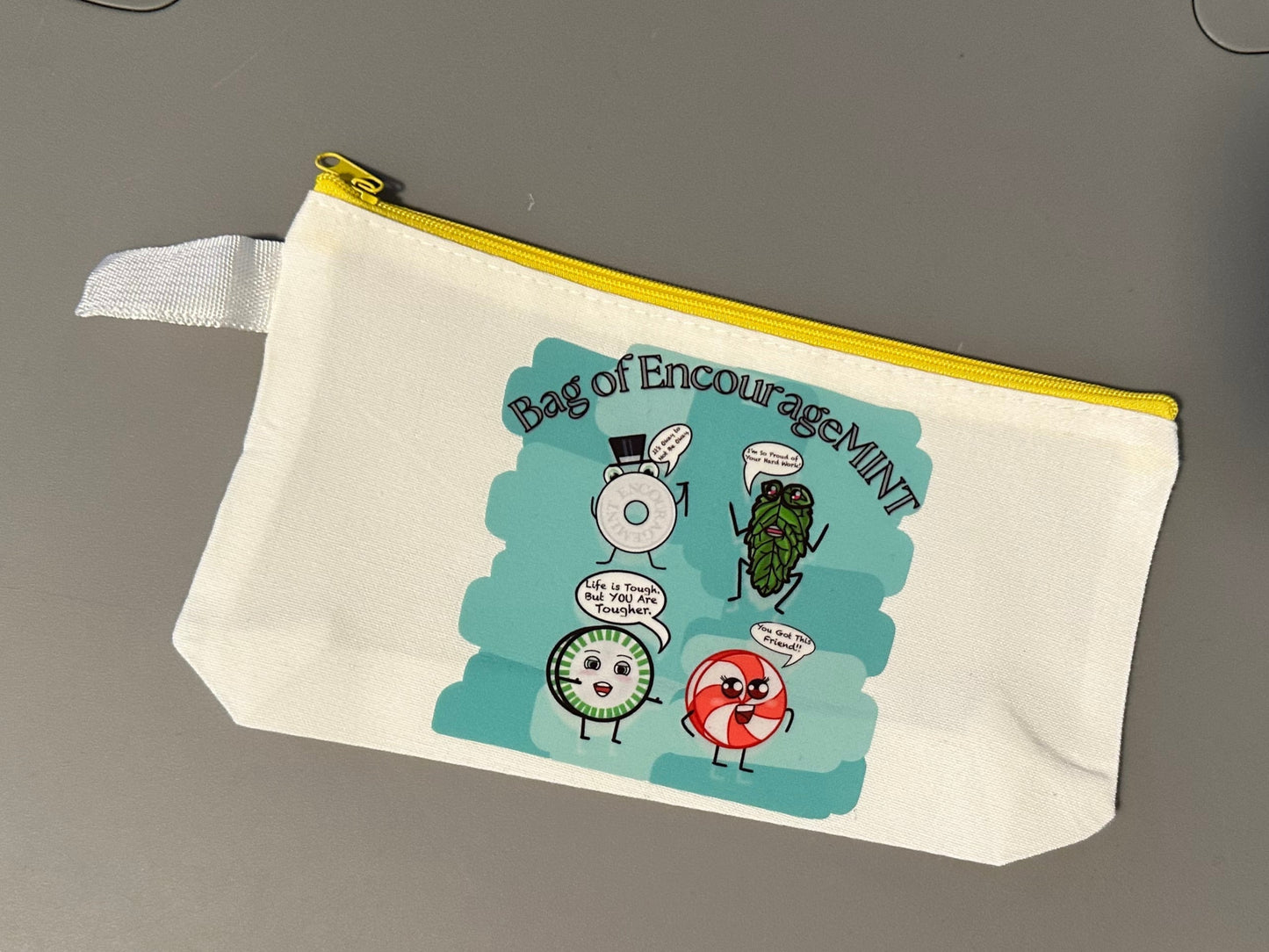 Bag of EncourageMINT Zipper Pouch Yellow Zipper & Handle