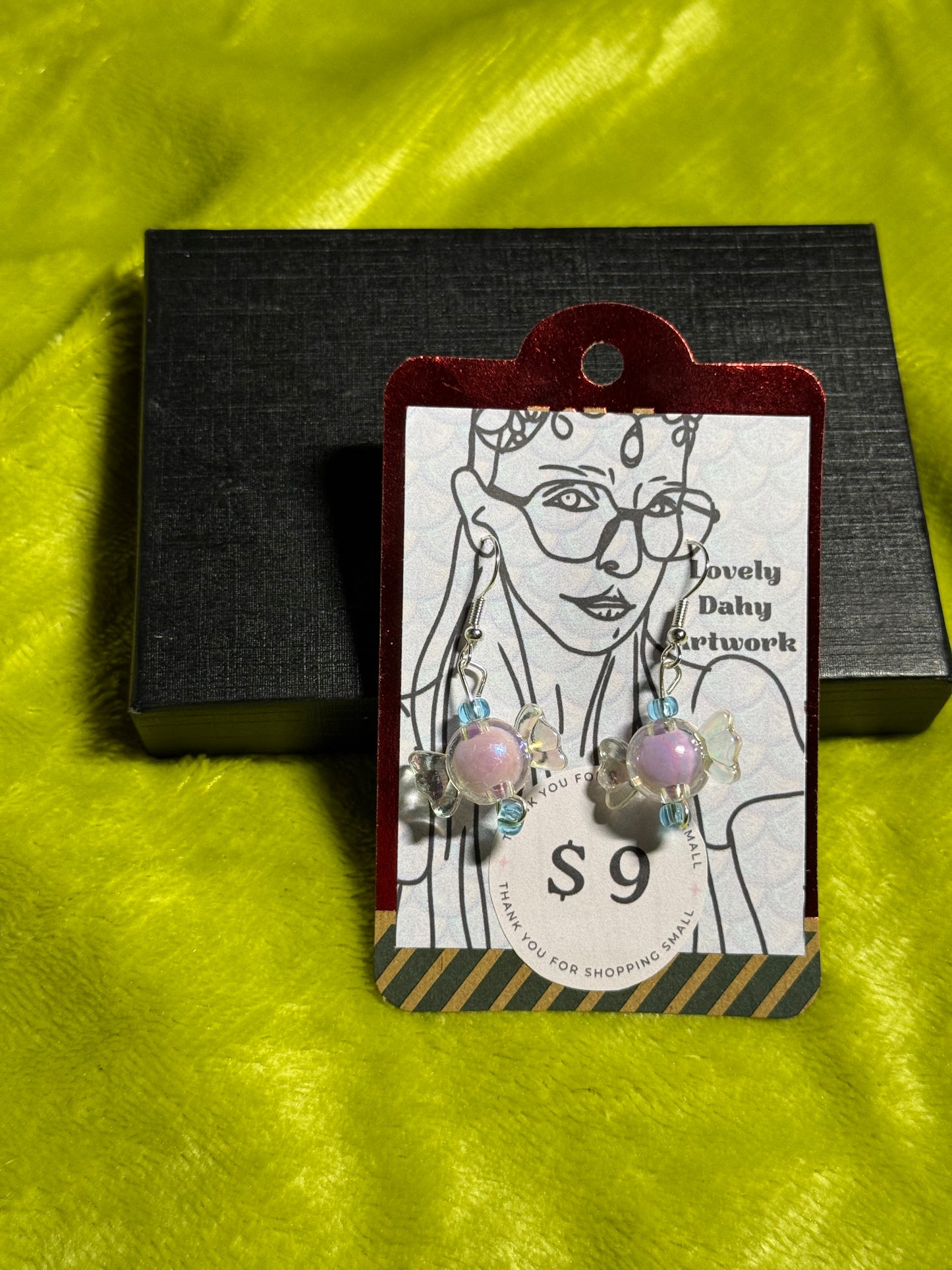 Purple Candy Drop Earrings with Blue Bead Accent— 1” Dangle