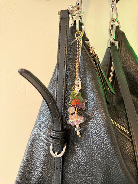 Silver Heart Carabiner Multipurpose Keychain | Three Mini Chains with Frankenbat & Beaded Charms