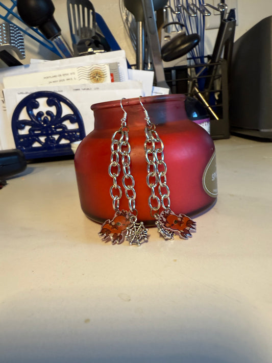 2” Handcrafted Halloween Long Chain Earrings | Spiderweb & SpiDEER Resin Charm