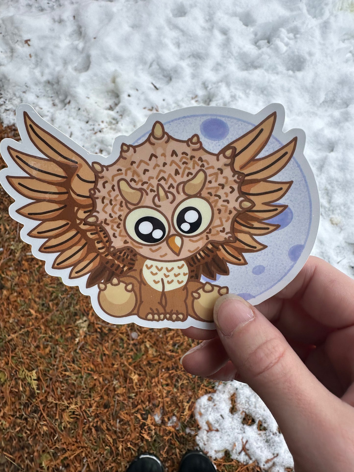 TricerHOOTops Vinyl Sticker – Mashup Critter: Owl x Triceratops