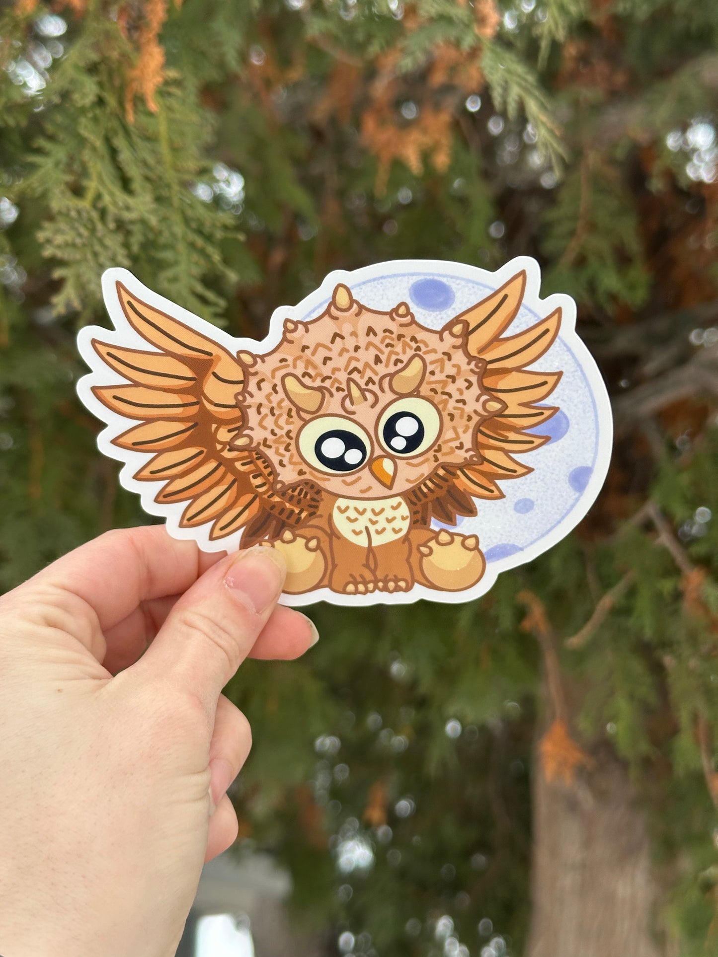 TricerHOOTops Vinyl Sticker – Mashup Critter: Owl x Triceratops