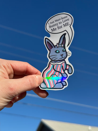 Large Transgender Love Bunny Vinyl Sticker 3.75"x1.75"