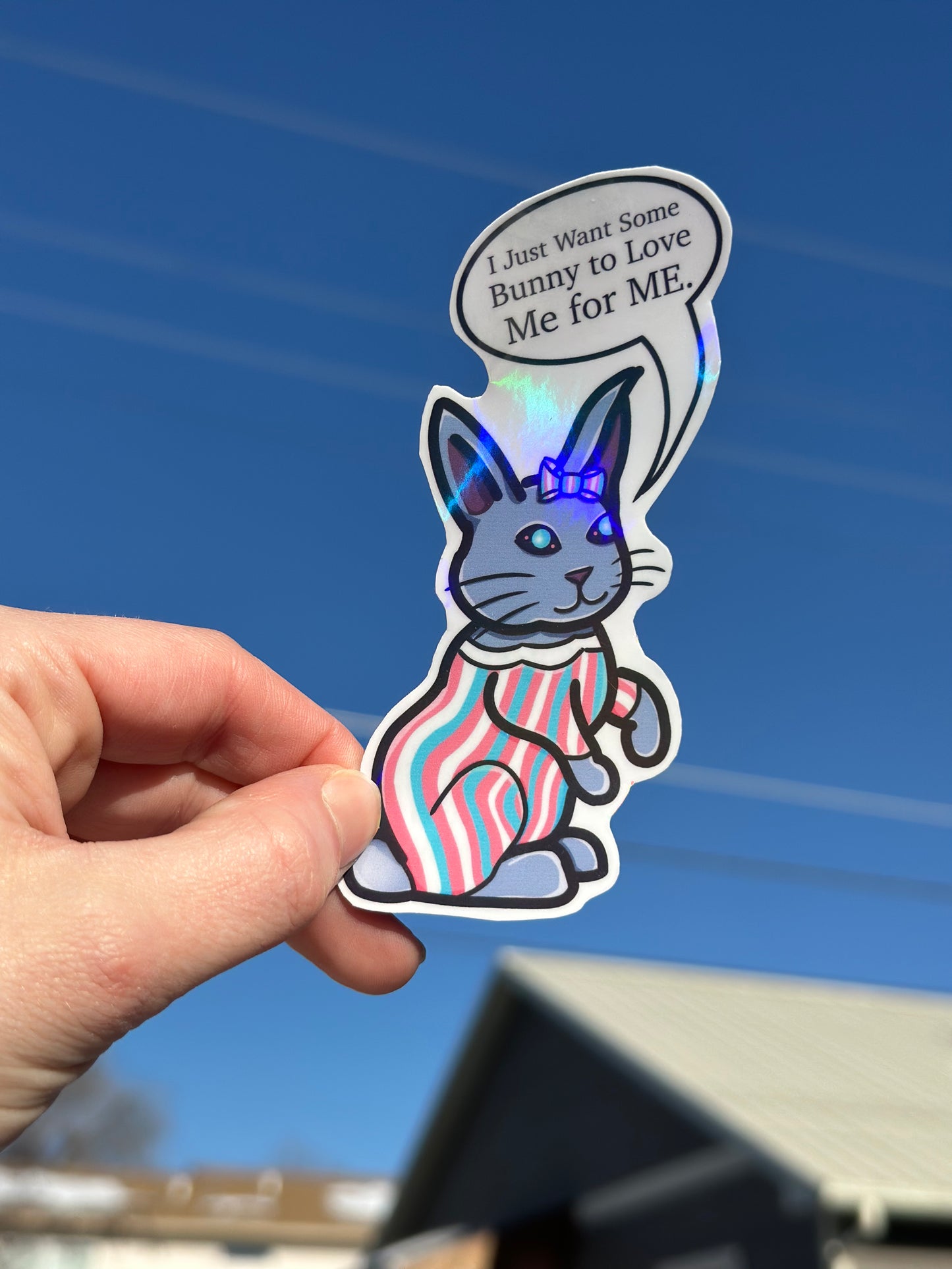 Large Transgender Love Bunny Vinyl Sticker 3.75"x1.75"